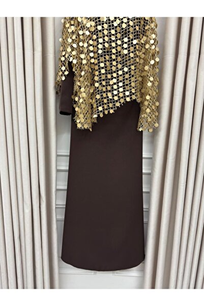 Heidi Brown dress with large gold sequins