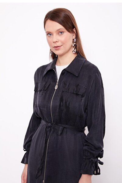 Levidor Black Zipper Closure Cupra Tunic