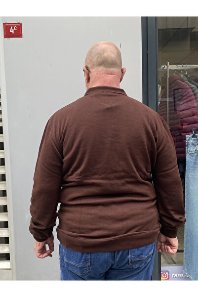 DURVEN Men's Plus Size Half Zip Knit Sweater - Brown