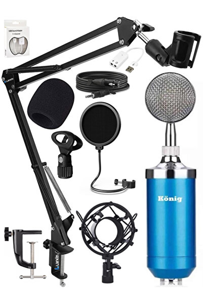 Larkin König Bm800 New Black Condenser Microphone Stand 7.1 Sound Card Recording Live Broadcast Rgb Gamer Set