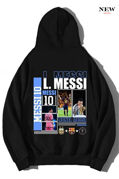 New Shine Unisex Oversize Lionel Messi Baskılı Hoodie