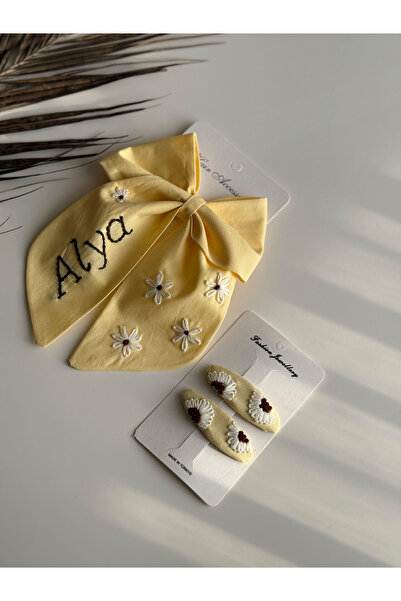 Nur Baby Kız çocuk papatyalı isimli toka 2 adet çıt çıt toka