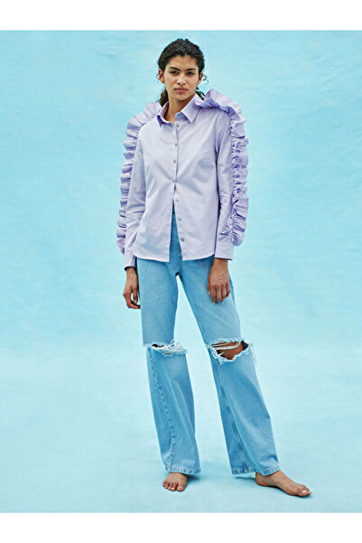 LC Waikiki Cămașă de damă din jad cu mâneci cu volane și nasturi în față