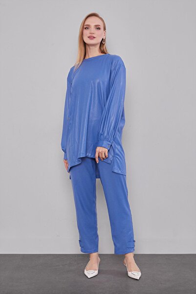 Levidor Διπλό σετ με λεπτομέρεια με κουμπιά με λαιμόκοψη Indigo