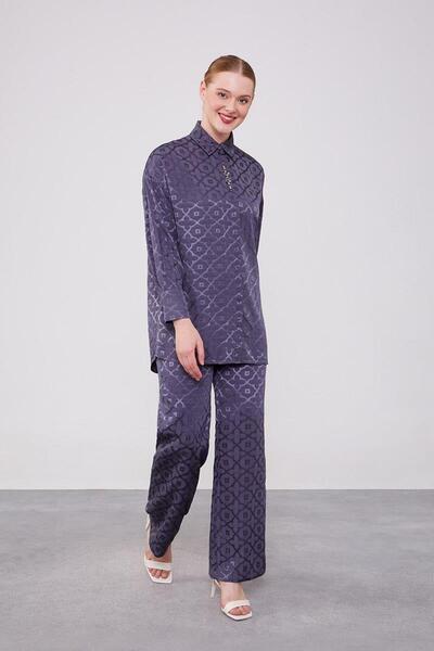 Levidor Jacquard Anthracite Floral Patterned Double Set