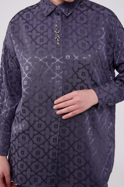 Levidor Jacquard Anthracite Floral Patterned Double Set