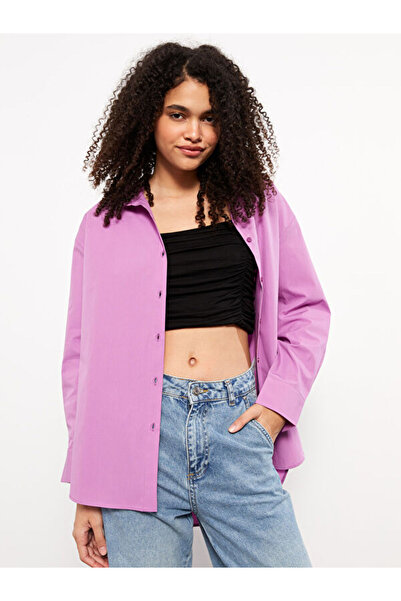 LC Waikiki Front Button Closure Plain Long Sleeve Poplin Women's Shirt