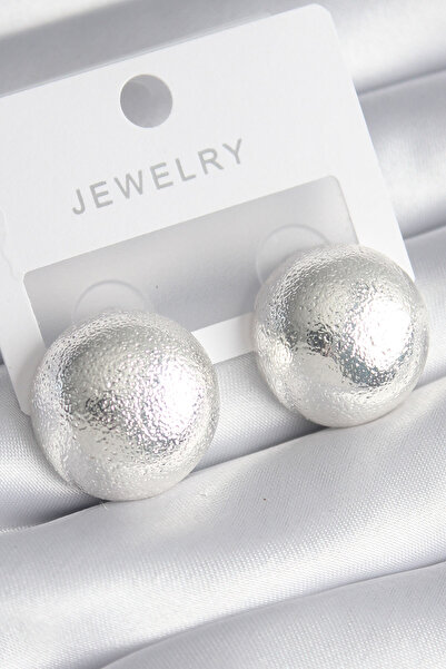 Mustran Brass Silver Color Embroidery Detail Ball Model Women's Earrings