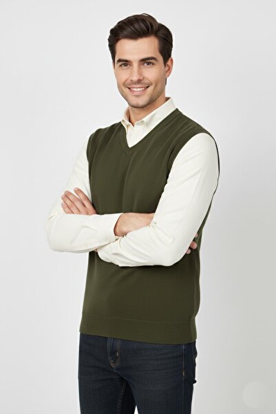 Triko Nehir Men's V-Neck Sweater Steel Knit Regular Fit Bgl-St04839