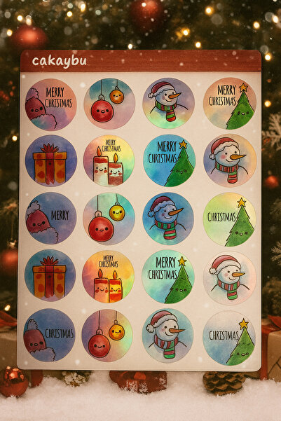 cakaybu Set de autocolante rotunde pentru Crăciun Fericit – 20 de etichete ho...
