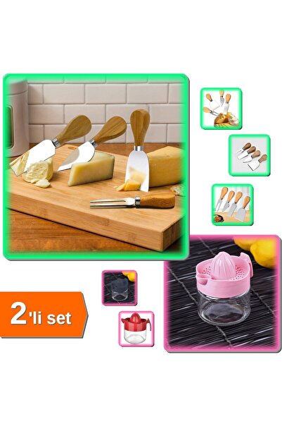 HerEveOyuncak 4 Adet Ahşap Saplı Peynir Bıçağı Seti + Narenciye Sıkacağı Cam ...