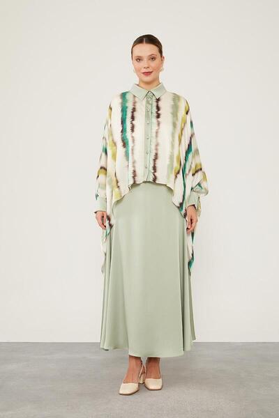 Levidor Set cu model smarald Tie Dye cu fustă din satin și cămașă din șifon