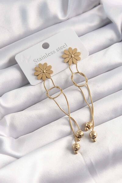 Mustran 316L Steel Gold Color Dangle Knot Model Daisy Earrings
