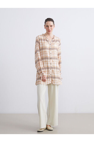 LC Waikiki Ruffled Placket Collar Plaid Women's Shirt