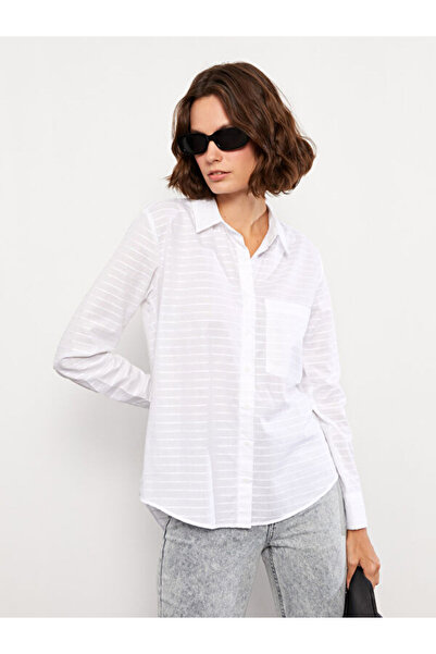 LC Waikiki Front Button Closure Striped Long Sleeve Cotton Women's Shirt