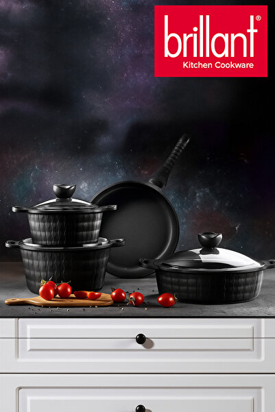 FODİS Brilliant Dkm-Tn-5835 Black Sirius 7 Piece Cast Iron Cookware Set