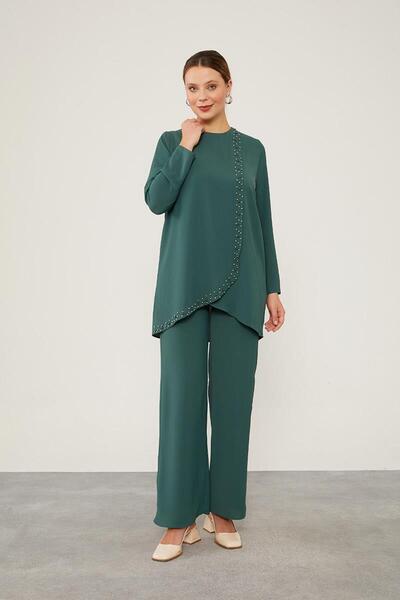 Levidor K.Yeşil İnci İşlemeli Şifon İkili Takım