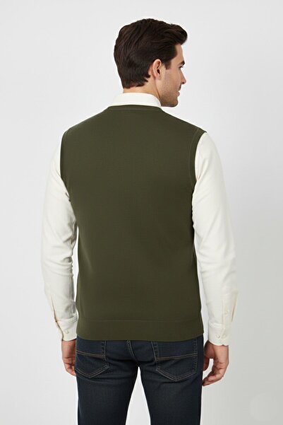 Triko Nehir Men's V-Neck Sweater Steel Knit Regular Fit Bgl-St04839