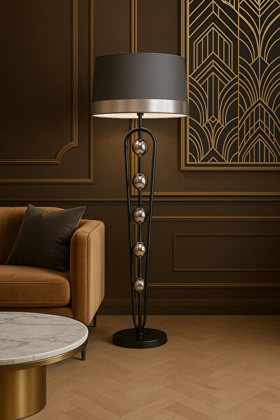 Vinner Plus Orbis Krom Gri Detaylı Antrasit Şapkalı Krom Detaylı Modern Metal Lambader