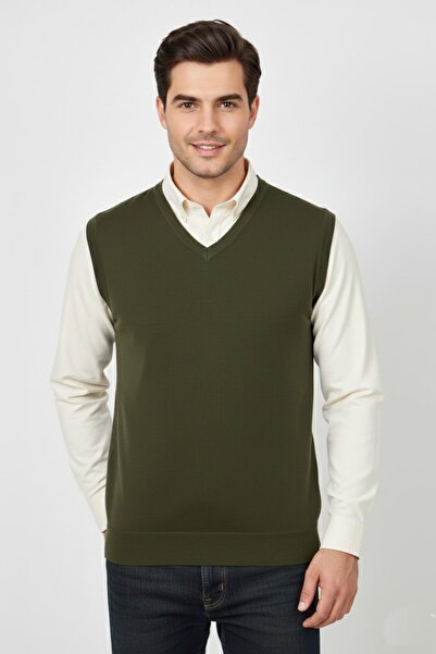 Triko Nehir Men's V-Neck Sweater Steel Knit Regular Fit Bgl-St04839