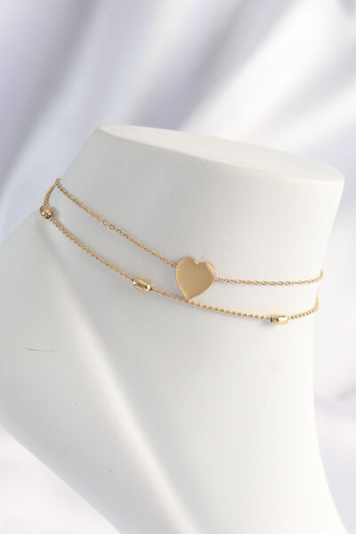 Mustran 316L Steel Gold Color Heart Designed 2-Piece Anklet