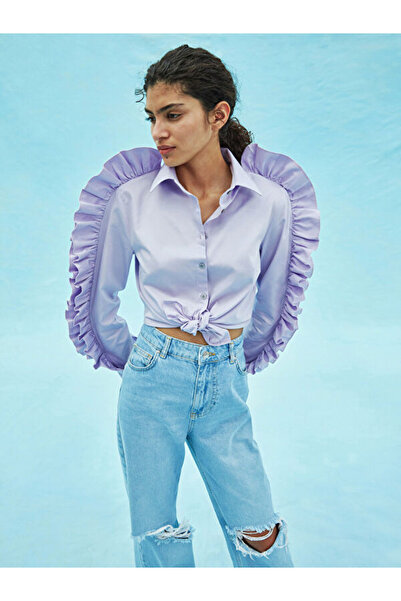 LC Waikiki Cămașă de damă din jad cu mâneci cu volane și nasturi în față