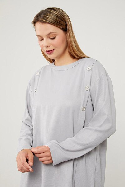 Levidor Gray Button Detailed Crew Neck Double Suit