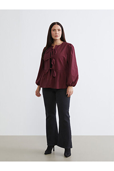 LC Waikiki Plus Size Women's Shirt with Bow Tie Detail