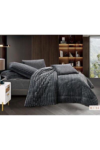 mawada Fur Bedspread Dark Gray Winter Double
