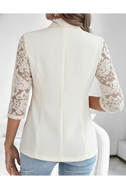 Meleners Women's Long Sleeve Three Quarter Sleeve Button Front Pocket Lace Atlas Jacket