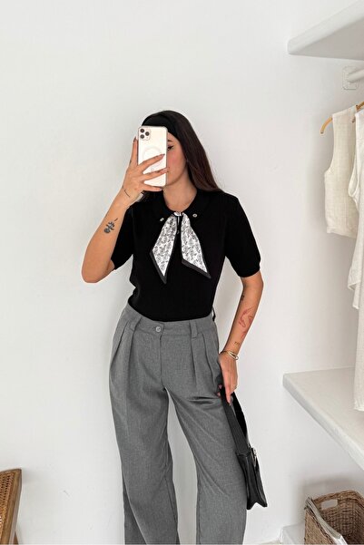 Noi Belis Pulover tricotat cu textura moale, cu mâneci scurte, cu detaliu de panglică AW25KZ0076