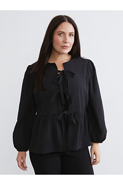 LC Waikiki Γυναικείο πουκάμισο μεγάλου μεγέθους με λεπτομέρεια με κορδόνια με φιόγκο