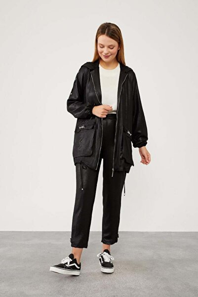 Levidor Siyah Kapüşonlu Fermuar Kapamalı Spor Takım