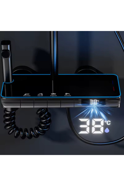 UNİBOX Set Coloana Dus Premium, Butoane Piano, Afisaj LED, 4 Functii, Robinet Ascuns, Tip Ploaie 360