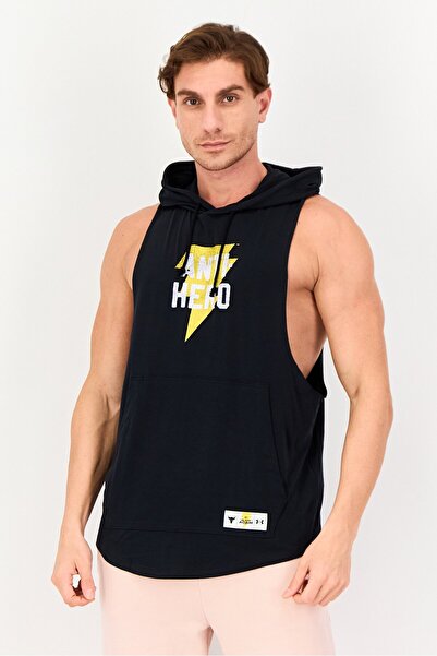 Under Armour x DC Men Black Adam Loose Fit Hooded Sleeveless Training Vest, Black