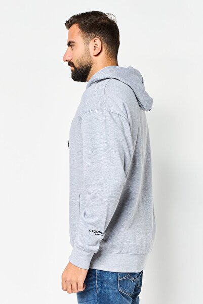 Crosshatch Men Brand Logo Long Sleeve Hoodie, Grey