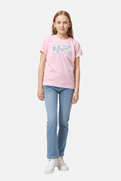Levi's Kids Girl Crew Neck Short Sleeve Brand logo T-shirt, Pink