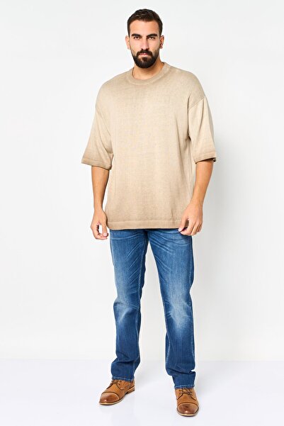 Reserved Men Ribbed Collar Textured Sweater, Brown