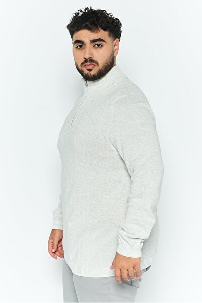 Asos Design Men Round Neck Textured Half Zipper Sweatshirt, Grey