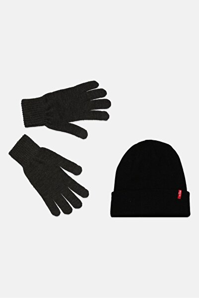 Levi's Men 2Pieces Beanie With Full Finger Gloves Set, Black