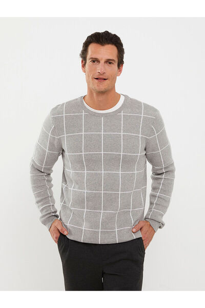 LC Waikiki Ανδρικό πλεκτό πουλόβερ με μακρυμάνικο λαιμόκοψη Dad Son Combination