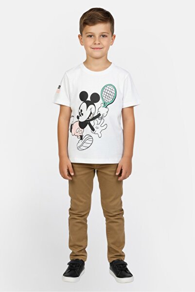 Disney Mickey And Friends x Kids Boy Crew Neck Embroidered T-Shirt, White