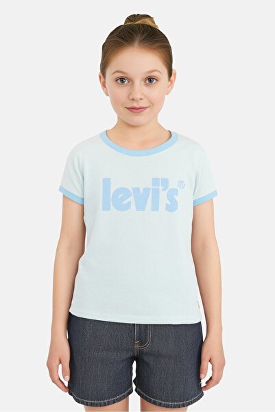 Levi's Kids Girl Brand Logo Meet And Greet Top, Light Pastel Blue