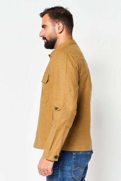 Salsa Men Solid Jacket Shirt, Brown