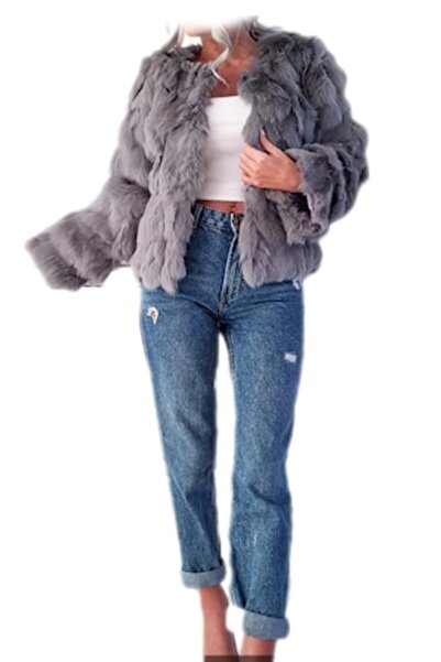OEM Fox Fur Coat, Light Gray, S