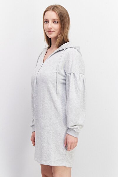 NA-KD Women Hooded Plain Mini Dress, Grey