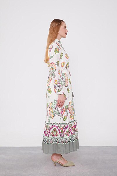 Levidor Φόρεμα με λεπτομέρεια με κορδόνι στη μέση και γιακά πουκάμισου σε χρώμα εκρού