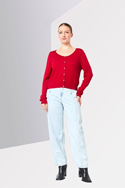 Harmont & Blaine Women Round Neck Solid Knitted Cardigan, Red