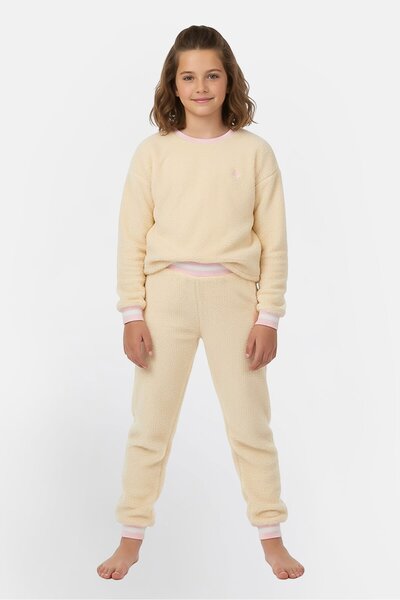 JACK WİLLS Kids Girl 2 Pcs Teddy Long Sleeve Top And Pajama Sleepwear Set, Mu...