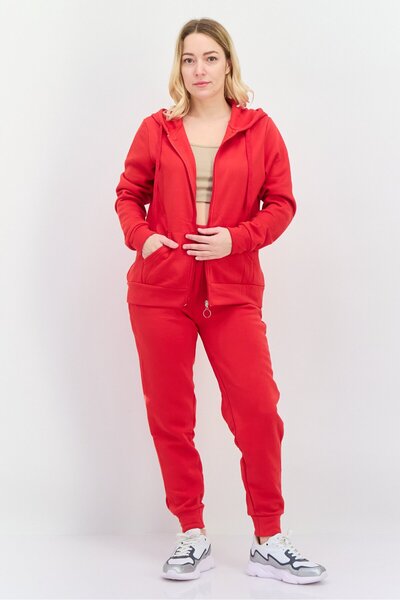 Buzz Women 2 Pieces Solid Sweatshirt And Sweatpants Set, Red